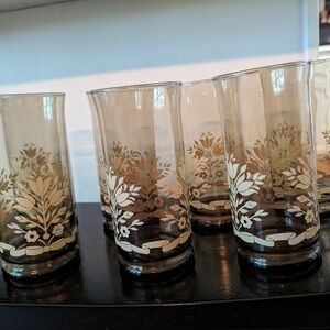 Set of seven Libbey smokey amber drinking glasses